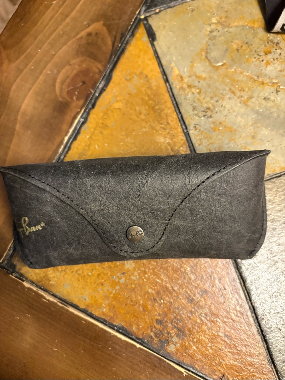Ray-Ban Black Faux Leather Eyewear Case with Gold Logo Button